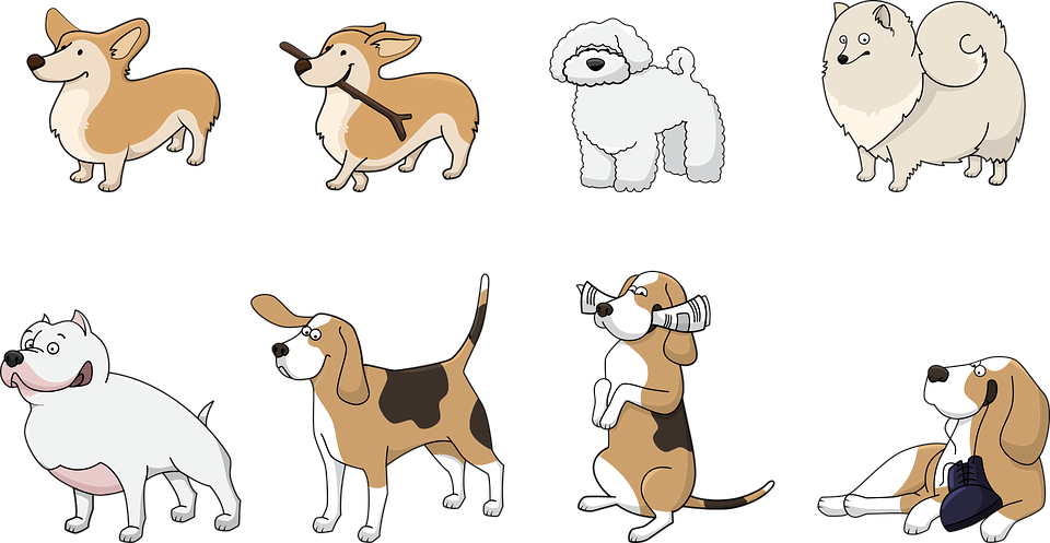 Assorted Cartoon Dog Breeds Illustration PNG