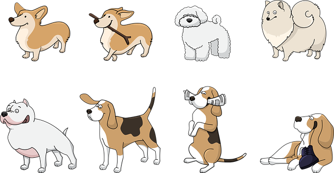 Assorted Cartoon Dog Breeds PNG