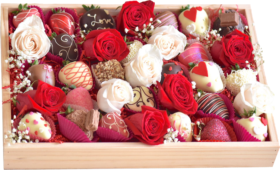 Assorted Chocolate Covered Strawberriesand Roses PNG