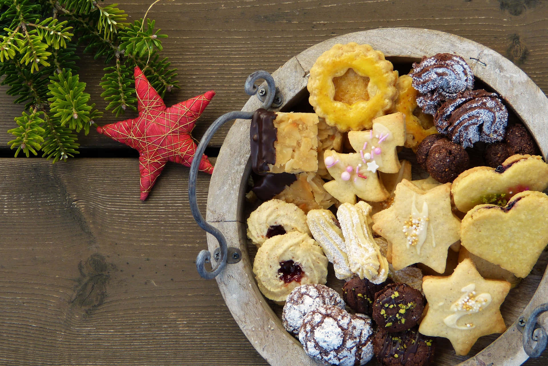 Assorted Christmas Cookieson Wooden Table Wallpaper