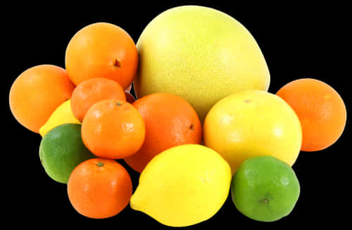 Assorted Citrus Fruitson Black Background PNG