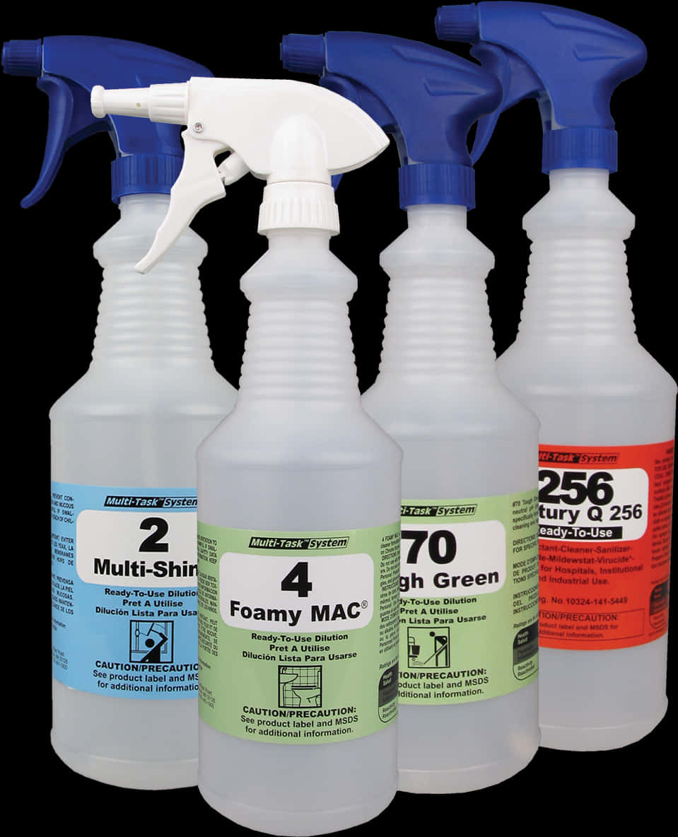 Assorted Cleaning Spray Bottles PNG