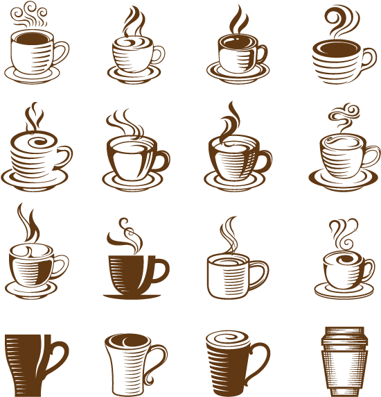 Assorted Coffee Cup Designs Pattern PNG