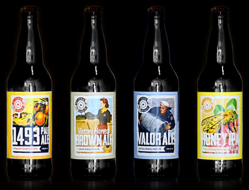 Assorted Craft Beer Bottles PNG