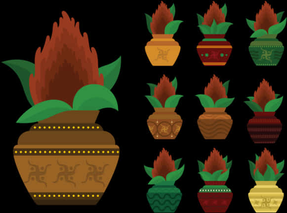 Assorted Decorative Kalash Designs PNG