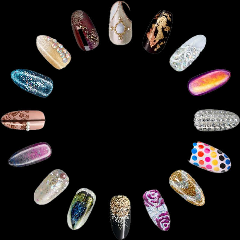 Assorted Decorative Nail Art Designs PNG