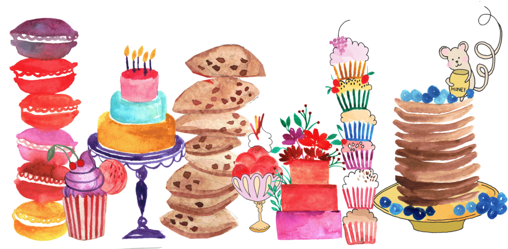 Assorted Desserts Watercolor Illustration PNG