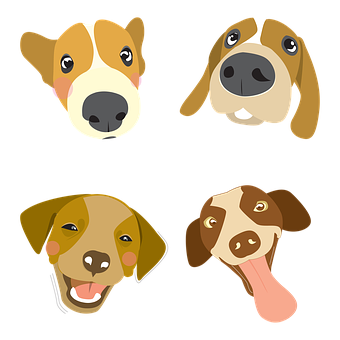 Assorted Dog Faces Cartoon Vector PNG