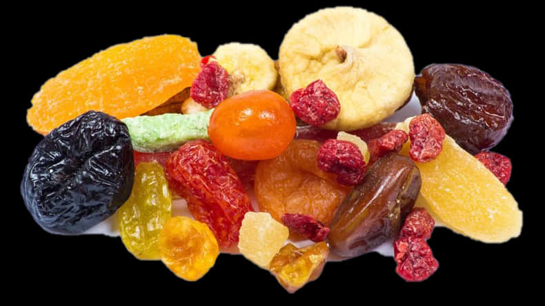 Assorted Dried Fruits Black Background PNG