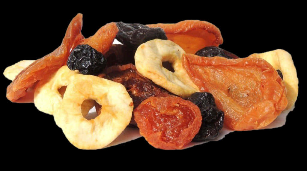 Assorted Dried Fruits Black Background PNG