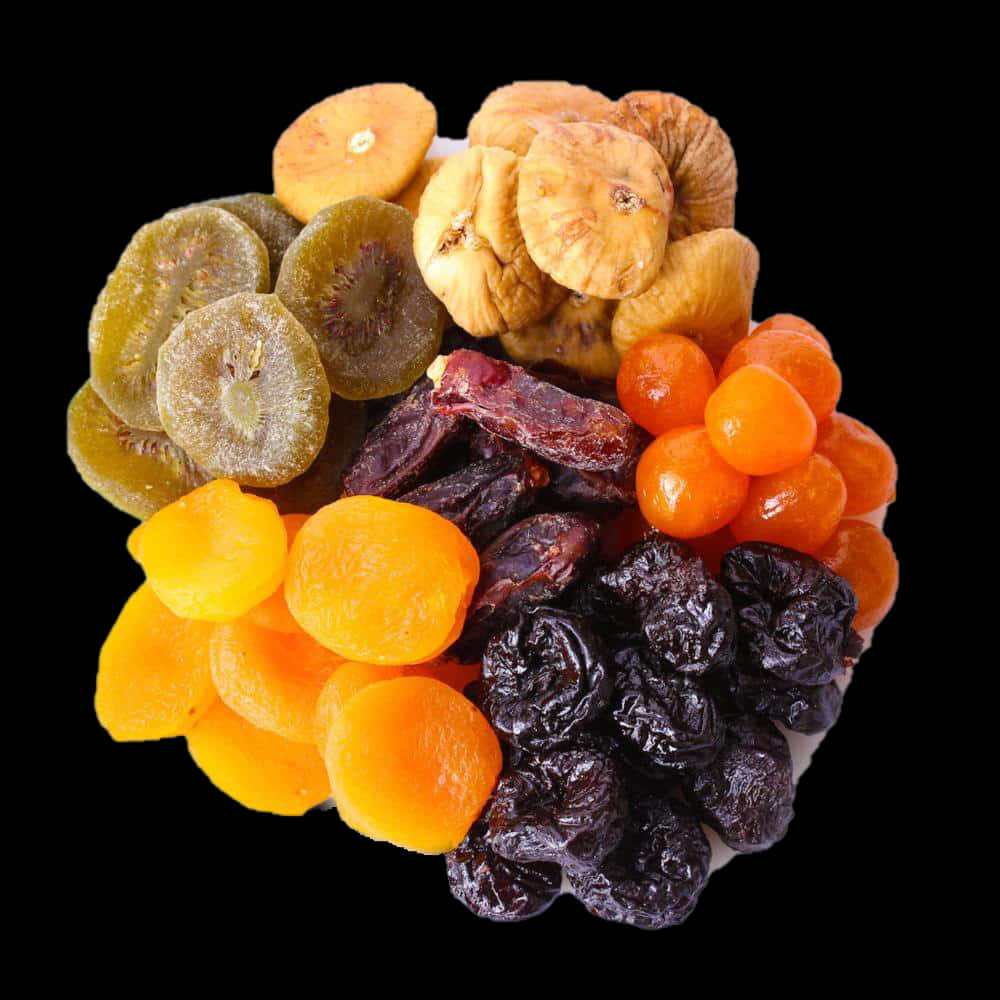 Assorted Dried Fruits Black Background PNG