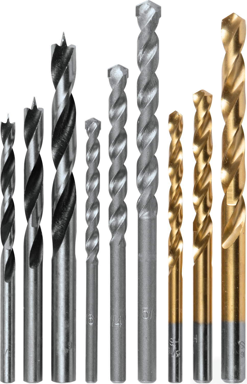 Assorted Drill Bits Collection PNG