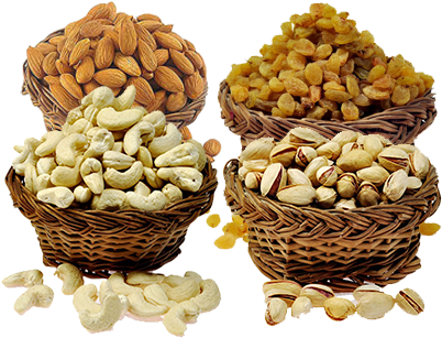 Assorted Dry Fruitsin Baskets PNG