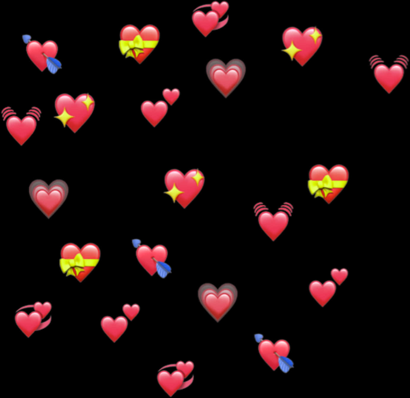 Assorted Emoji Hearts Black Background PNG