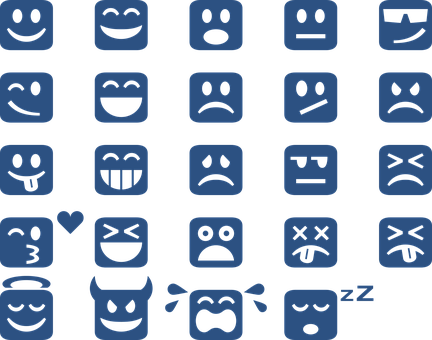 Assorted Emoticons Blue Background PNG