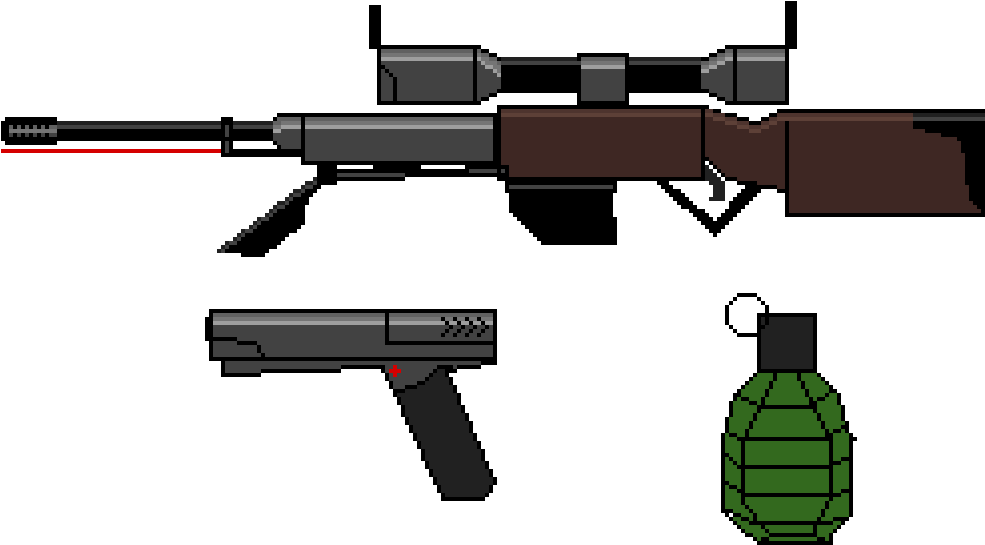 Assorted Firearmsand Grenade Pixel Art PNG