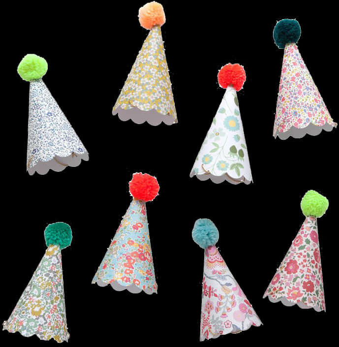 Assorted Floral Birthday Hats PNG