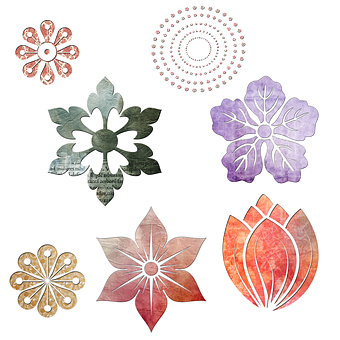 Assorted Floral Designs Black Background PNG