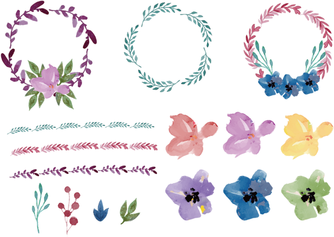 Assorted Floral Wreath Design Elements PNG