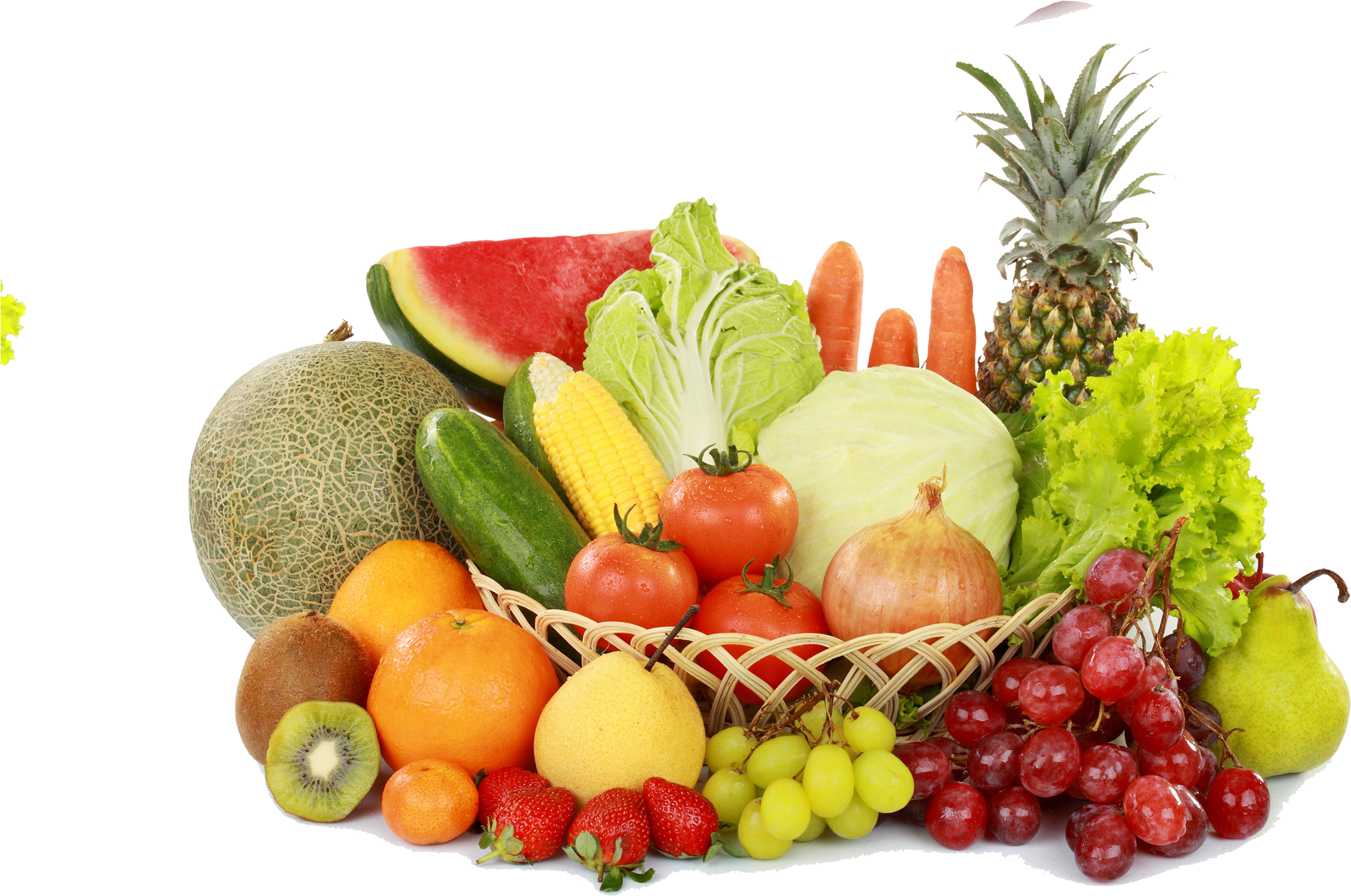 Assorted Fresh Fruitsand Vegetables Basket PNG