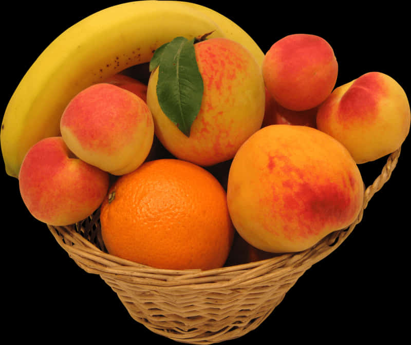 Assorted Fruit Basket Peaches Oranges Bananas PNG