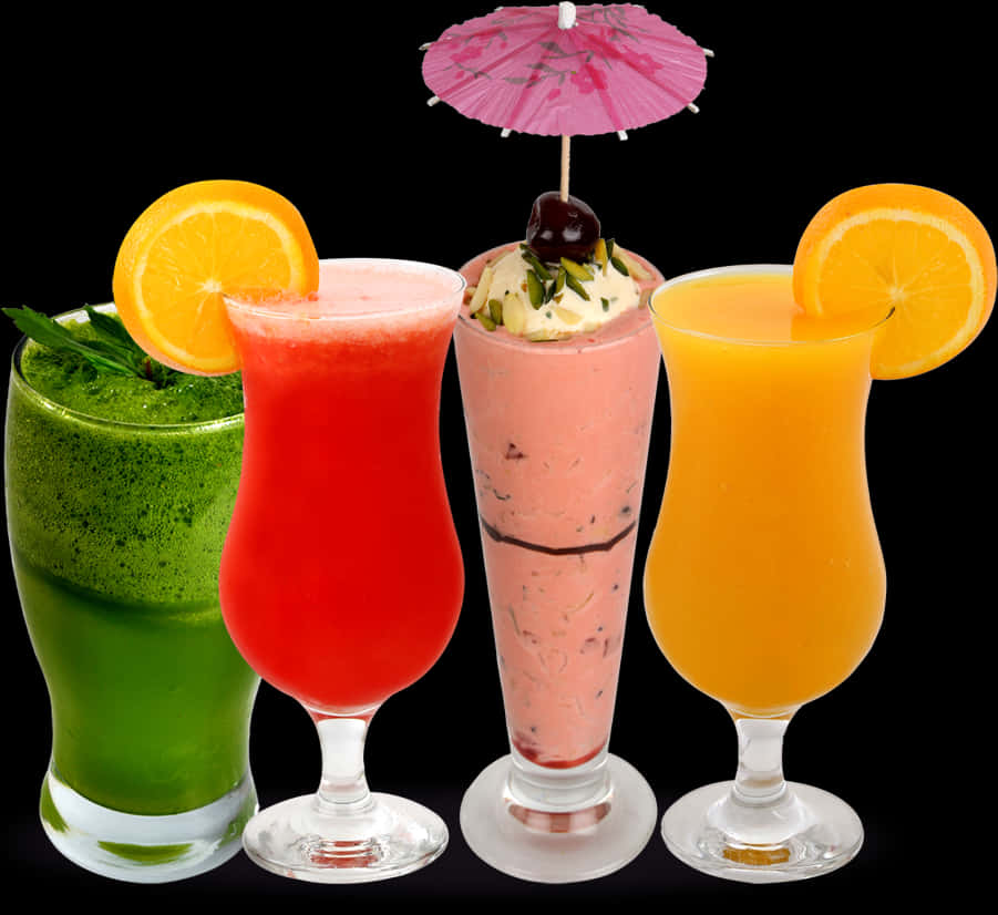 Assorted Fruit Juices Black Background PNG