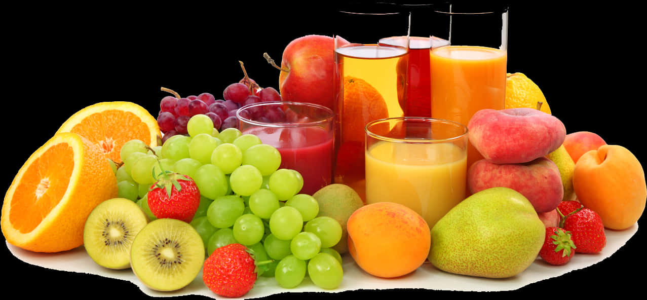 Assorted Fruit Juicesand Fresh Fruits PNG