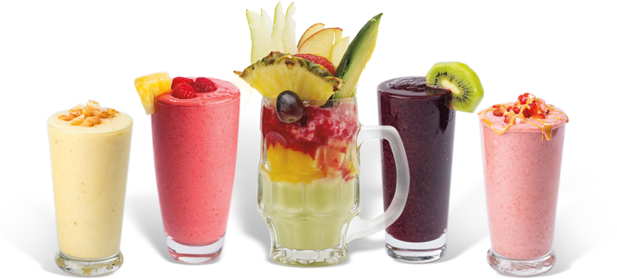 Assorted Fruit Smoothies Lineup PNG
