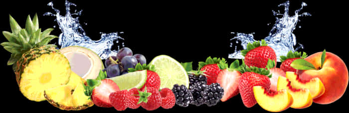 Assorted Fruits Splash Banner PNG