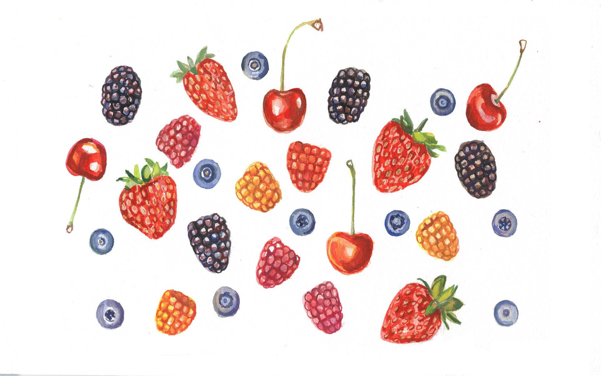 Assorted Fruits With Strawberry Desktop Wallpaper