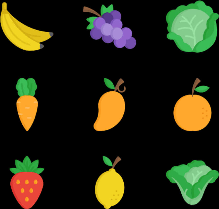 Assorted Fruitsand Vegetables Icons PNG