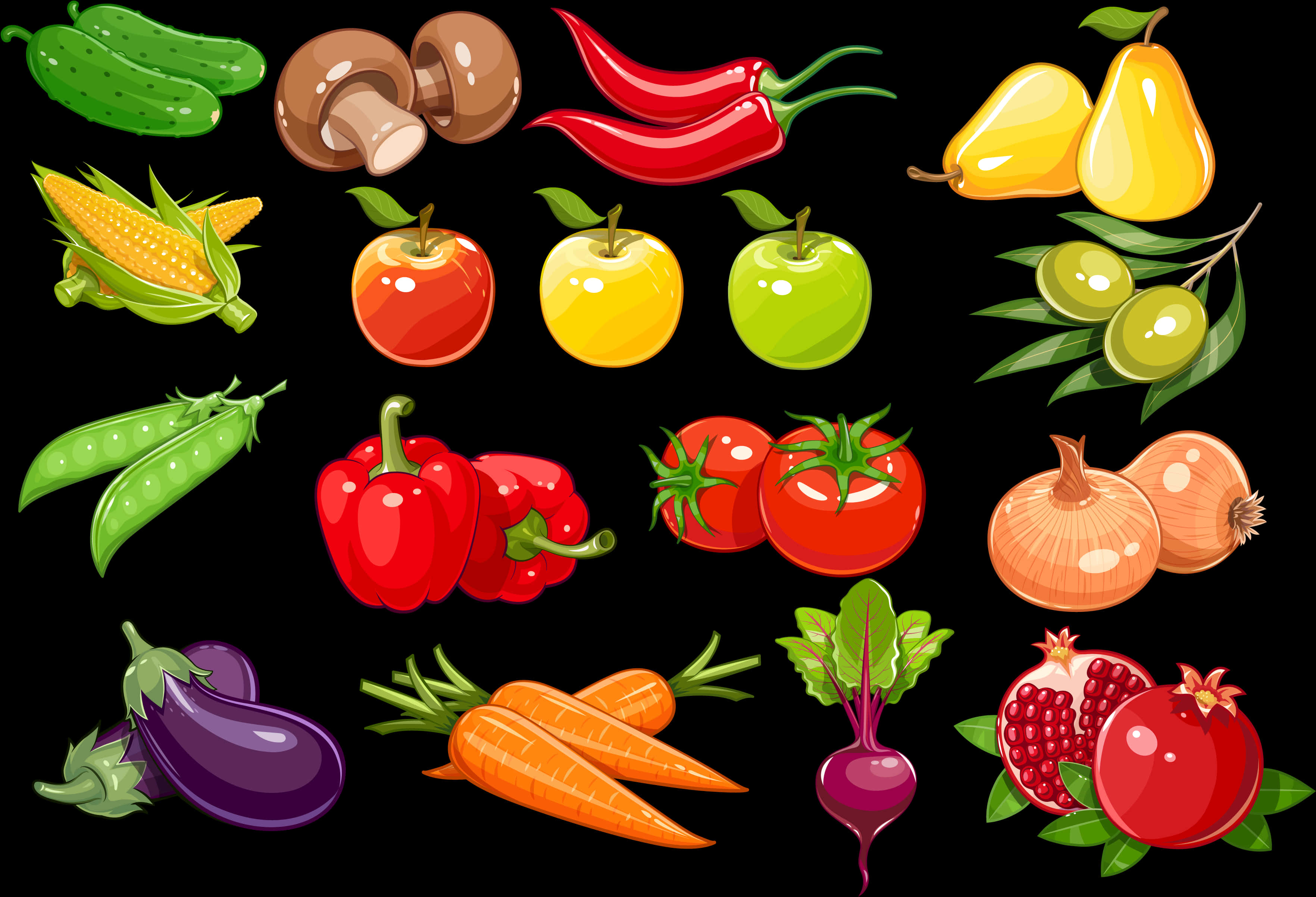 Assorted Fruitsand Vegetables Illustration PNG