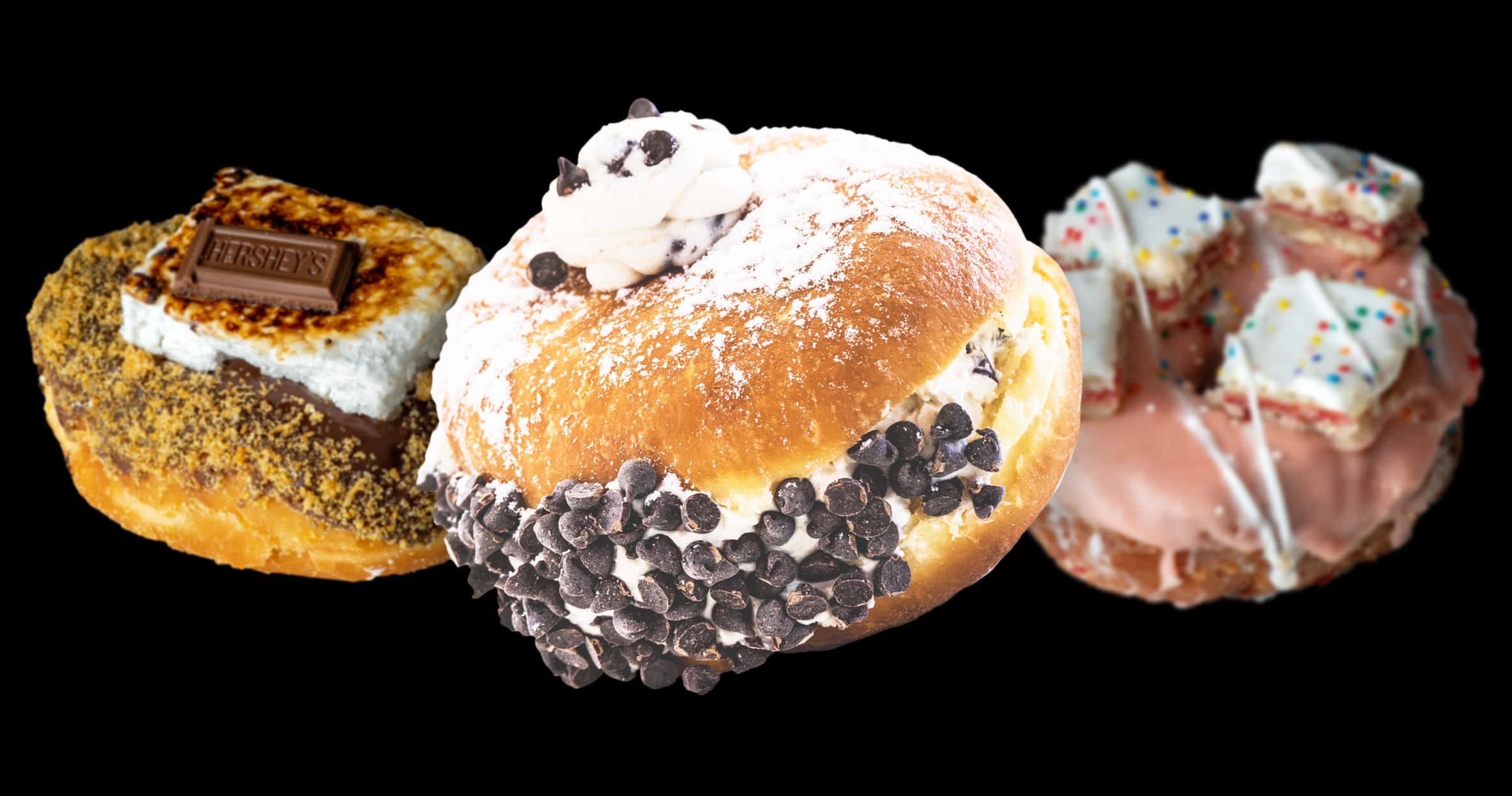 Assorted Gourmet Donuts Display PNG