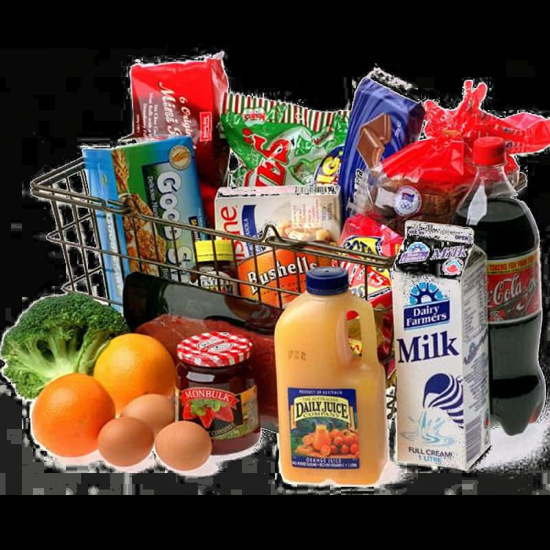 Assorted Grocery Itemsin Cart PNG