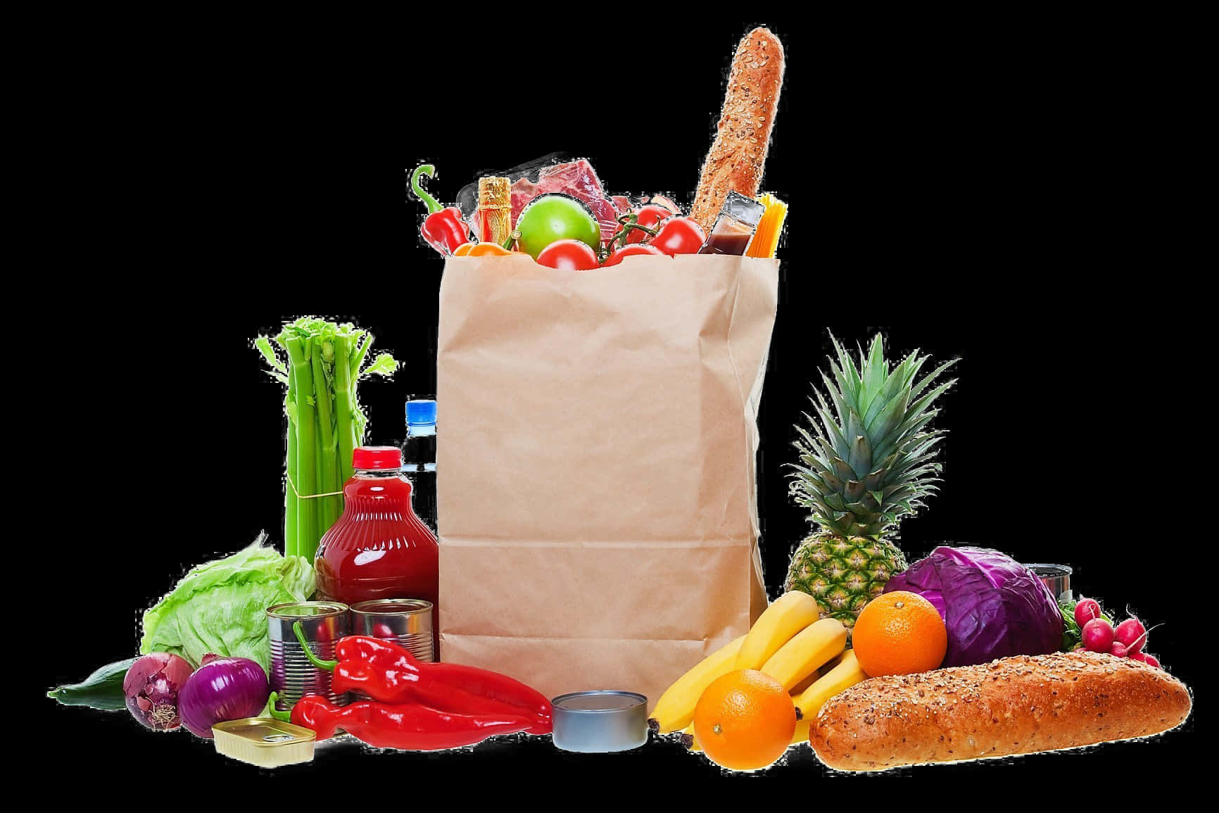 Assorted Grocery Itemsin Paper Bag PNG