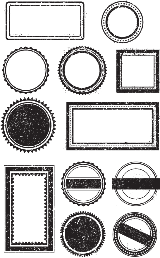 Assorted Grunge Stamp Borders Vector PNG