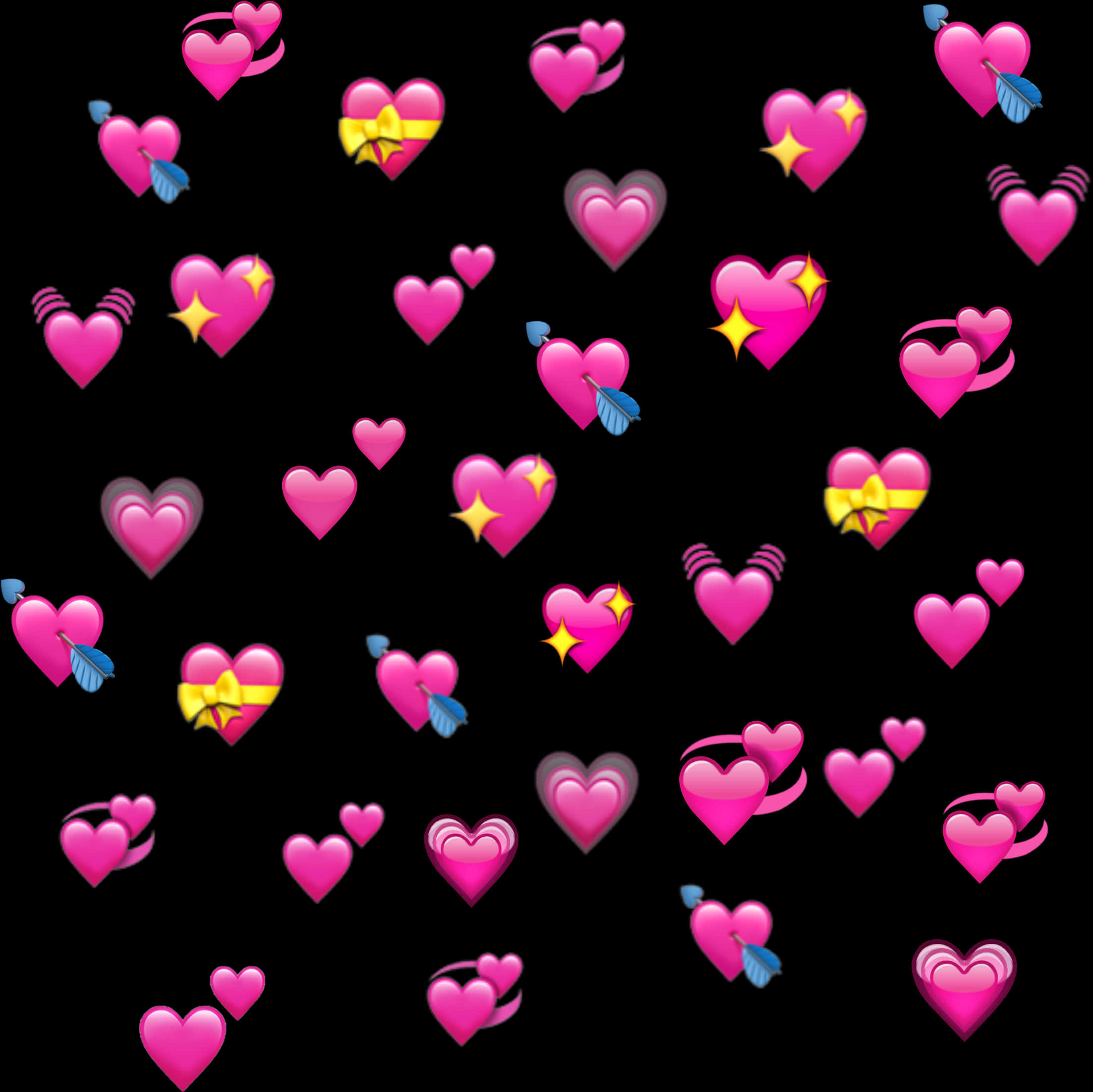 Assorted Heart Emojis Pattern PNG