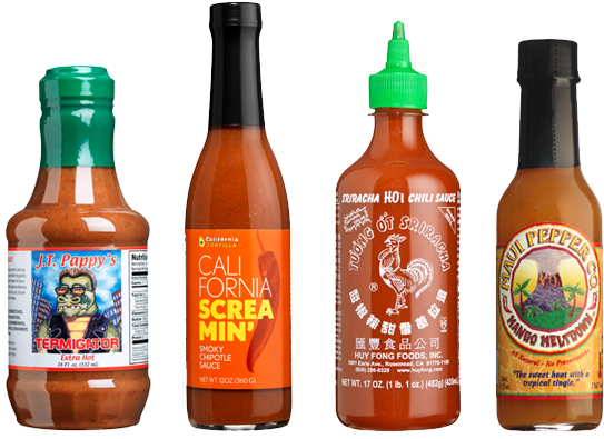 Assorted Hot Sauce Bottles PNG