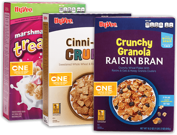 Assorted Hy Vee Cereal Boxes PNG