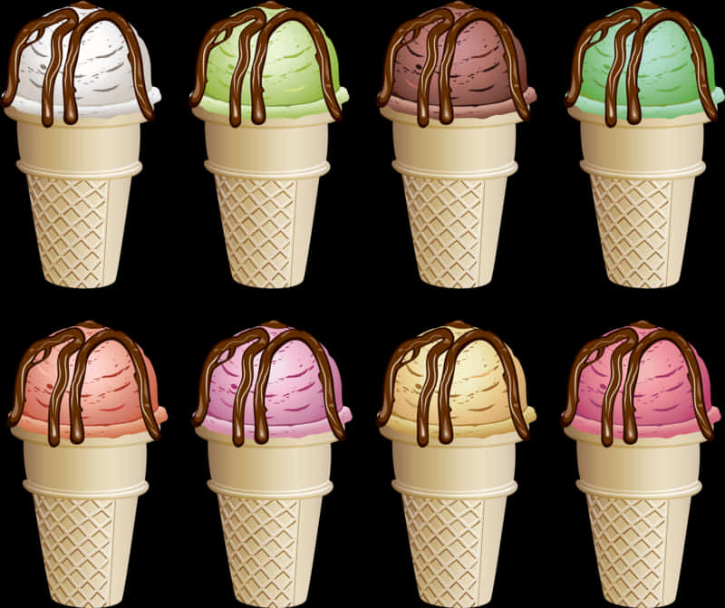 Assorted Ice Cream Cones Clipart PNG