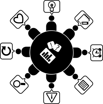 Assorted Icons Black Background PNG