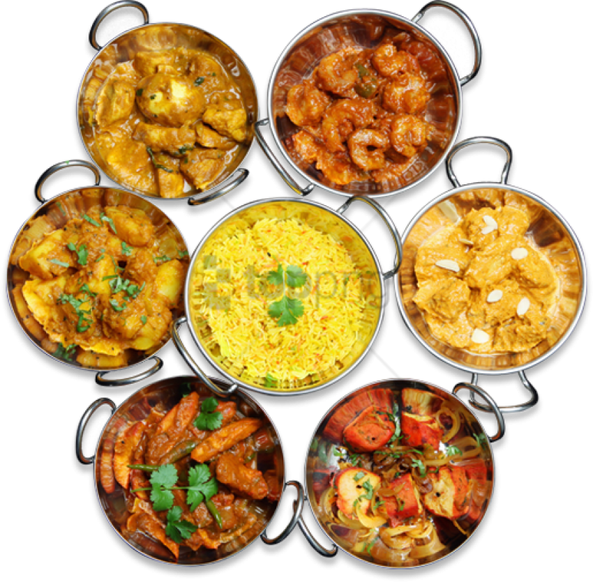 Assorted Indian Curriesand Rice PNG