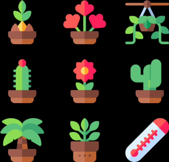 Assorted Indoor Plants Icons PNG
