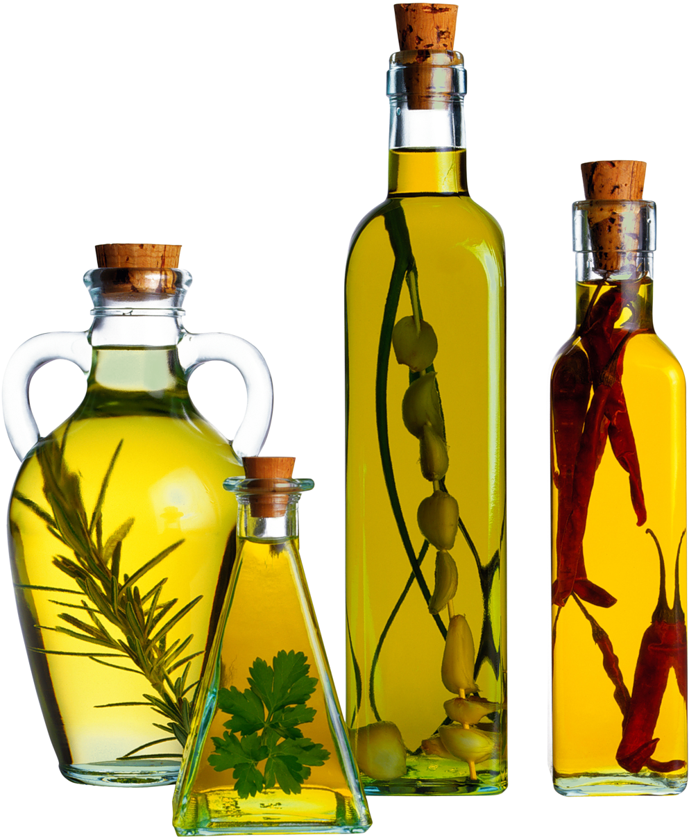Assorted Infused Olive Oil Bottles PNG