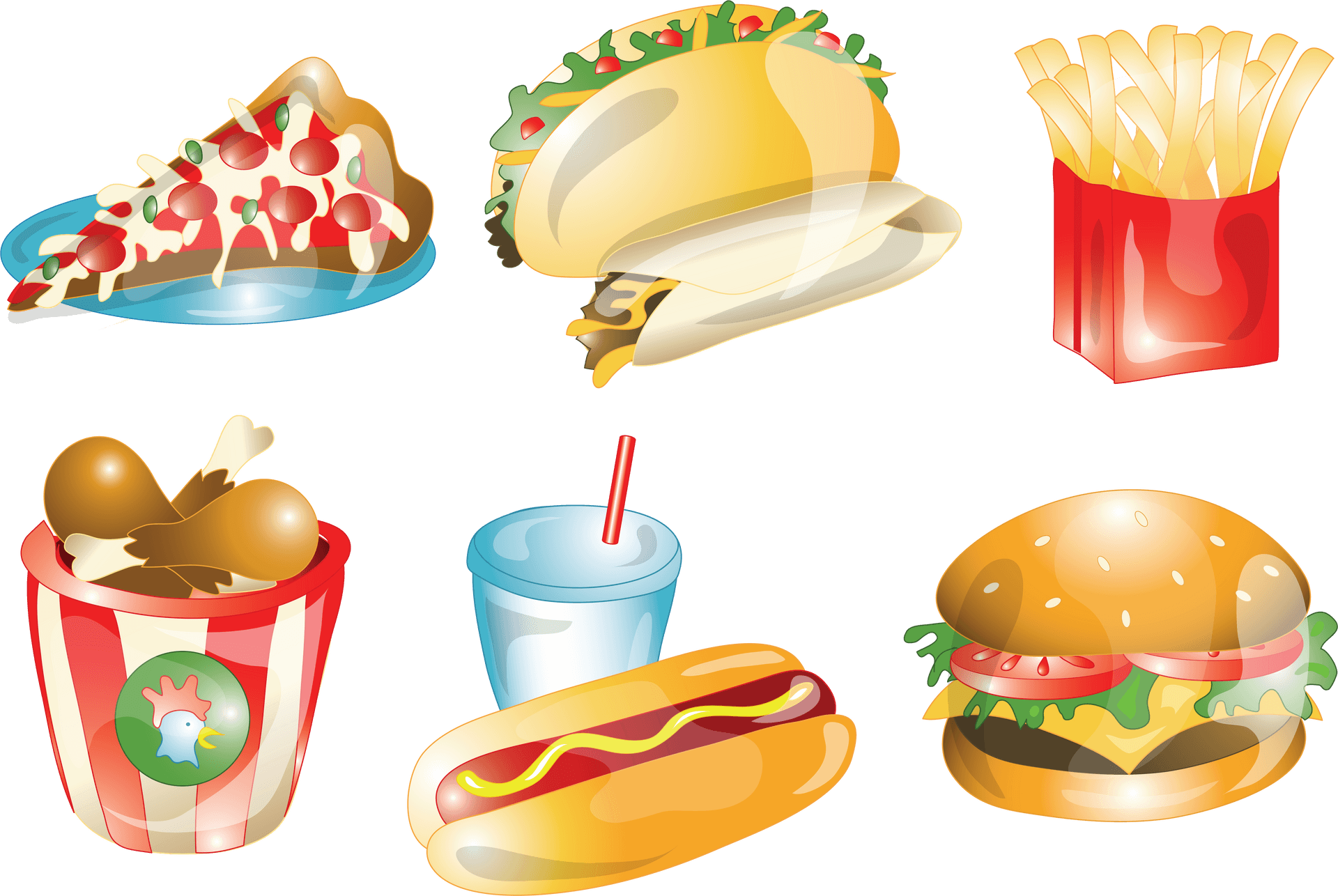 Assorted Junk Food Icons PNG
