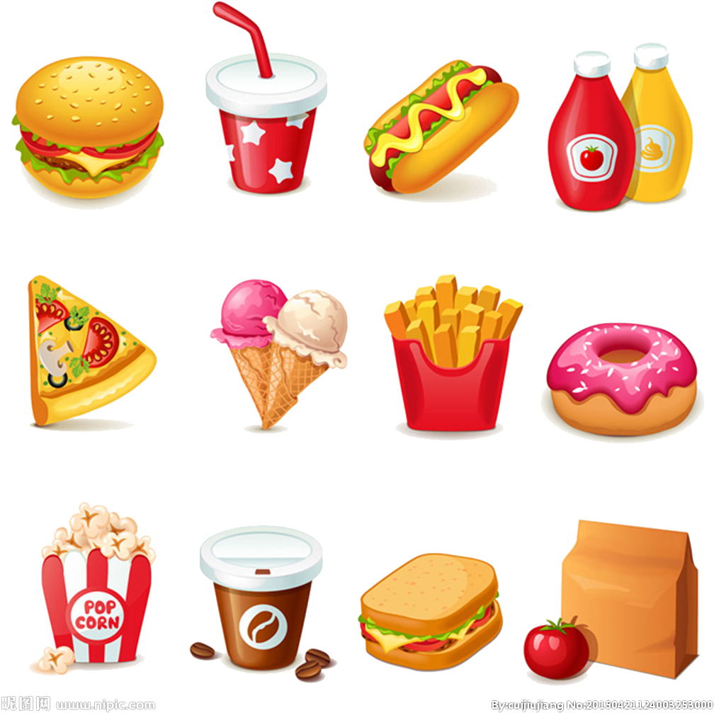 Assorted Junk Food Icons Set PNG