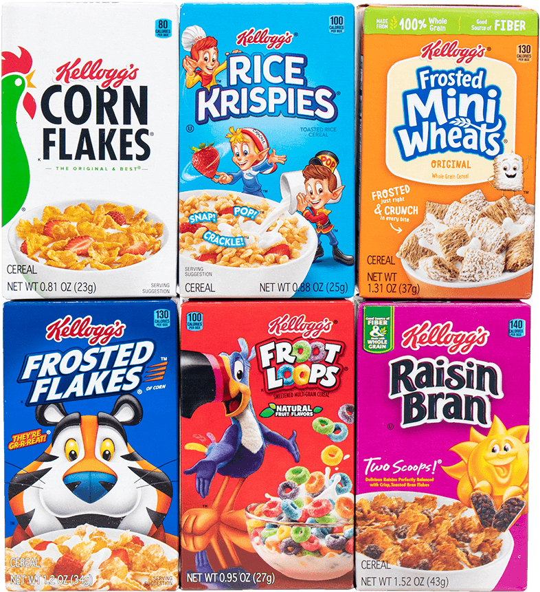 Assorted Kelloggs Cereal Boxes PNG