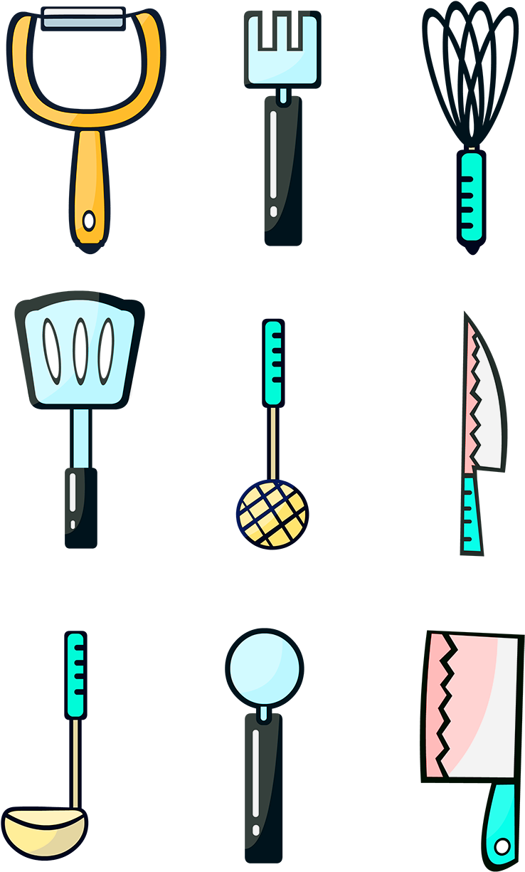 Assorted Kitchen Utensils Illustration PNG