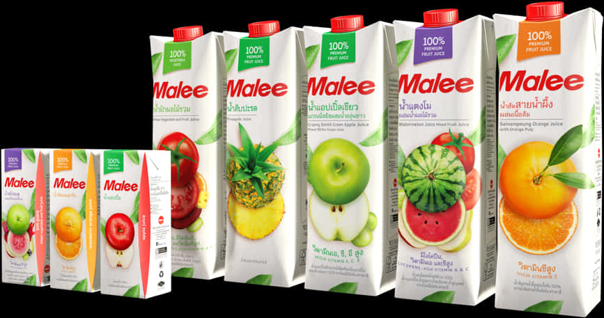 Assorted Malee Fruit Juices Packaging PNG