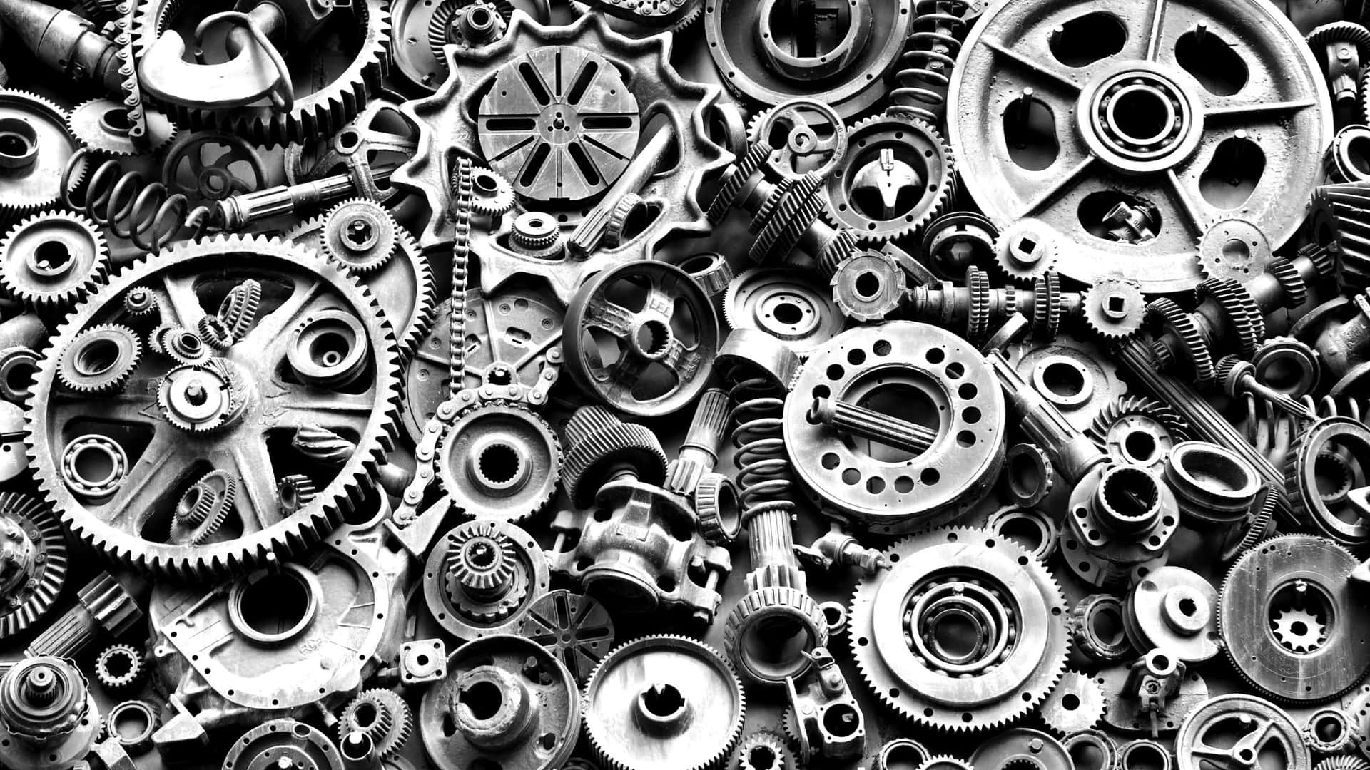 Assorted Mechanical Parts Blackand White Wallpaper